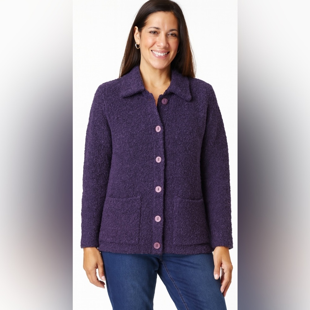Knitworks Purple Button Front Jacket Sweater Cozycore Grannycore Medium NWT
